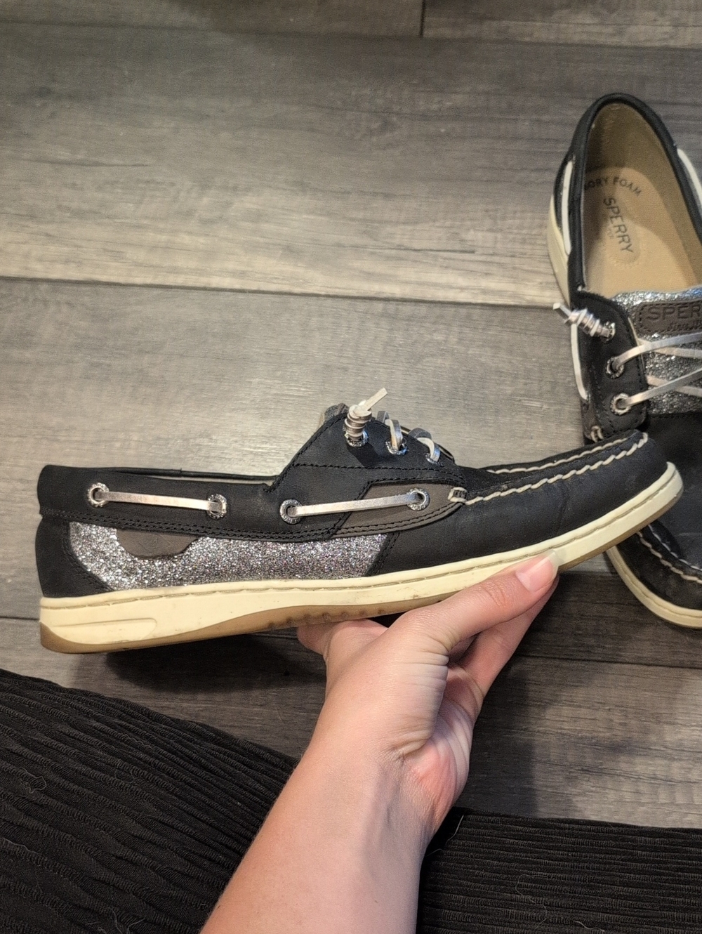 Sperry Womens Black Shoes with Silver Glitter Accents - Picture 3 of 5
